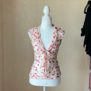 Express Pink and White Polka Dot Blouse